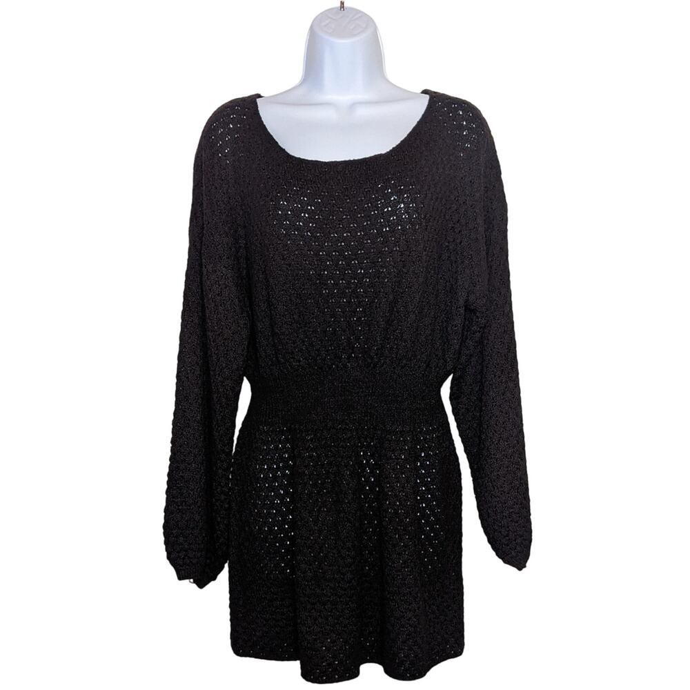 Shein Brown Open Knit Crochet Design Long Sleeve Fall Autumn Dress L